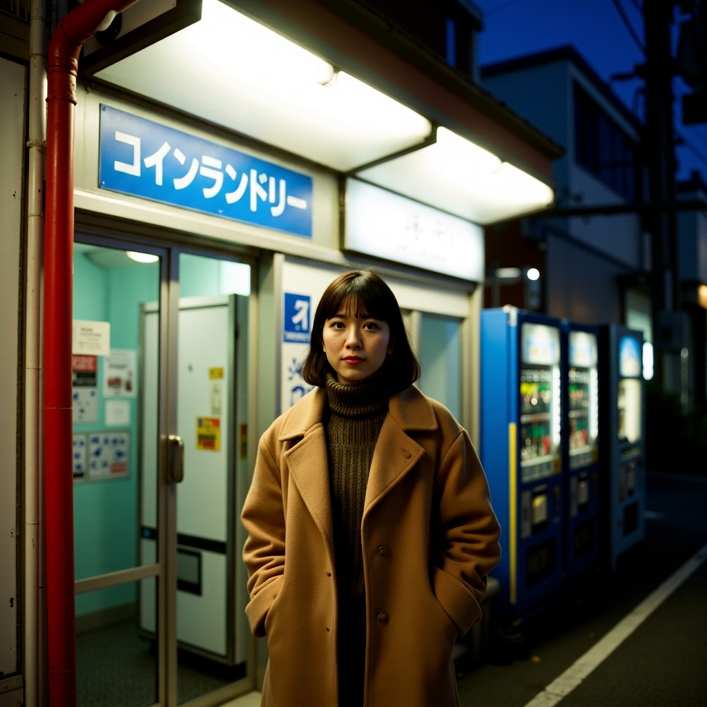 Coin laundry at night